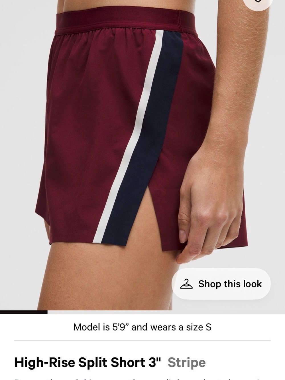 lululemon athletica Burgundy Athletic Split Short with Navy and White Stripe